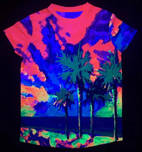 Vista 5 de aofmoka Ultraviolet Fluorescent Handmade Art Neon Blacklight Reactive Print Women T-Shirt