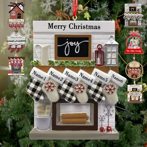 Vista 12 de Adornos de Navidad personalizados con nombres, muñeco de nieve, 8 piezas, adorno familiar personalizado, decoración colgante de madera para árbol