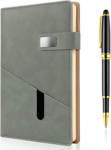 Vista 20 de Cuaderno A5 en blanco, cuaderno de bocetos de cuero de tapa dura recargable con bolsillo y hebilla magnética, 240 páginas gruesas de viaje