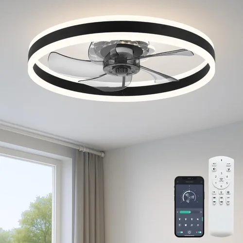Vista 16 de Fszdorj 20'' Ceiling Fan with Light, Upgraded Low Profile Ceiling Fan with Light, Dimmable Flush Mount Ceiling Fan with Light, Fan light, 6 Speeds
