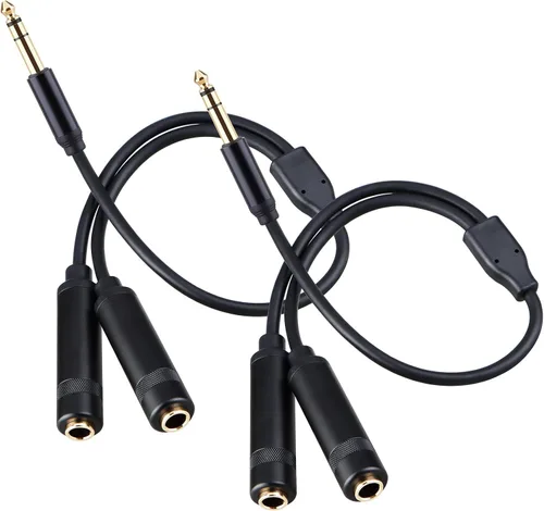 Vista 9 de HOSONGIN - Cable de inserción divisor en Y estéreo de 1/4 TRS a dual de 1/4 TS mono, con conector chapado en oro, blindaje doble y funda de nylon