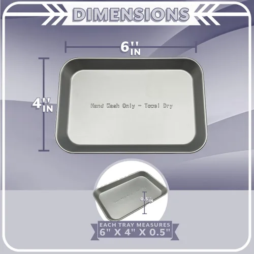 Vista 2 de JDS Toy Store Paquete de 2 bandejas de aluminio prémium para hornear fácilmente, mide 6 x 4 x 0.5 pulgadas