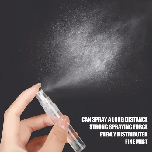 Vista 5 de Fandamei Mini botella de spray, paquete de 10 mini botellas de plástico de 0.2 fl oz vacías, mini botella de perfume recargable de niebla fina