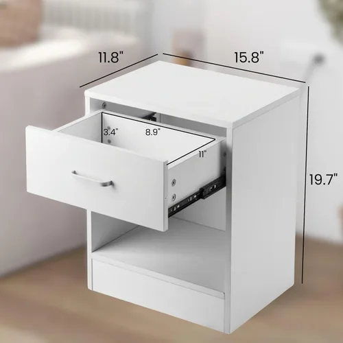 Vista 3 de Karl home - Juego de 2 mesitas de noche de madera blanca, moderna para dormitorio Wood Bedside Table Set with Open Storage Shelf, Multi-scene