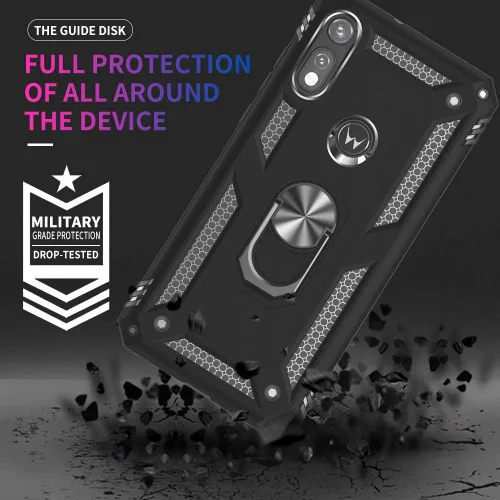 Vista 2 de Funda para Moto E Phone Case, Moto E con protector de pantalla HD, fundas protectoras de grado militar con anillo para Moto E 2020 (negro)
