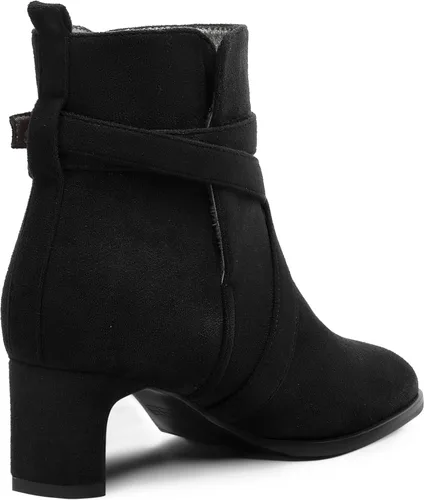 Vista 5 de WAYDERNS Botas altas de tobillo de gamuza para mujer, con correa de tobillo, puntera redonda, bloque sólido, tacón bajo, 2 pulgadas