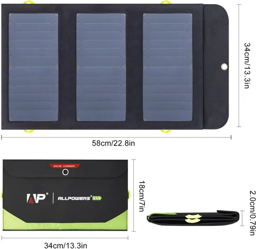 Vista 8 de ALLPOWERS Cargador de panel solar plegable de 21 W y 5 V, kit de carga solar SP002 con 3 salidas USB y 2 entradas USB, panel solar portátil