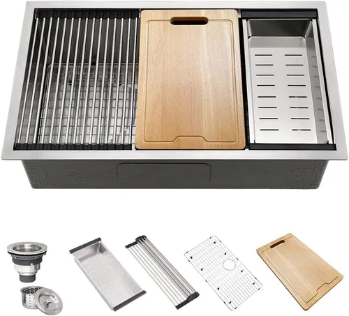Vista 10 de Fregadero de cocina negro de 25 pulgadas para montaje inferior, fregadero de cocina de acero inoxidable negro de 25 x 19 pulgadas, fregadero