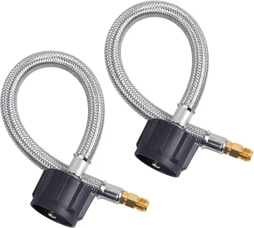Vista 11 de SHINESTAR Paquete de 2 mangueras de propano RV de 15 pulgadas, NPT macho