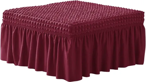 Vista 11 de NIDITW Funda otomana elástica de sirsaca gris con falda, rectangular, para almacenamiento, funda otomana con textura de burbujas 3D, fundas