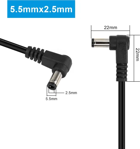 Vista 2 de GINTOOYUN Cable de extensión de alimentación CC de 0.217 in x 0.098 in, 90 grados, macho a macho, cable adaptador de corriente DC5525 en ángulo