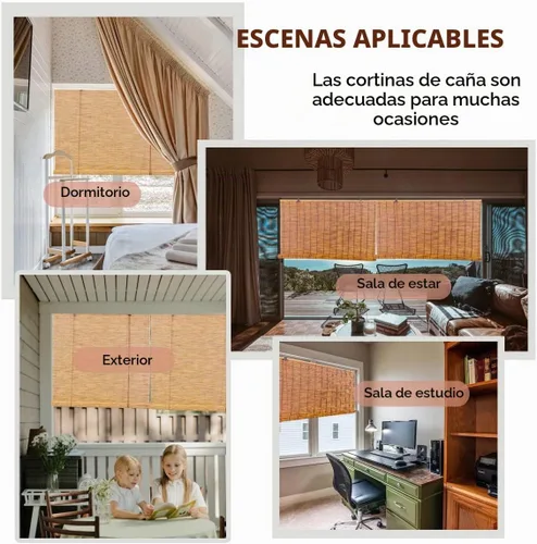 Vista 4 de Persianas enrollables para patio, persianas de caña al aire libre con elevador, cortinas enrollables translúcidas de privacidad para porche