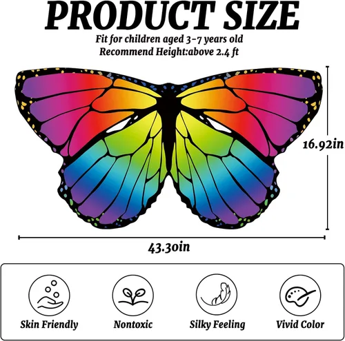 Vista 8 de Creatoy Fairy Butterfly-Wings-Costume for Girls Boys Monarch Butterfly Pretend Play Birthday Gifts Party Favors