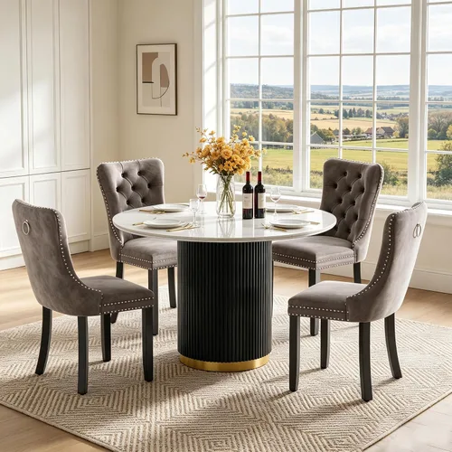 Vista 31 de SSLine 41.3 in Round Sintered Stone Dining Table for 4 Fluted Pedestal Base