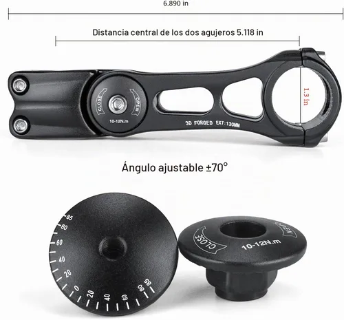 Vista 4 de Vástagos de MTB ajustables 31.8mm 70 Grados - 90/110/130/145mm Vástago elevador para manillar - Extensión de vástago de manillar de aleación