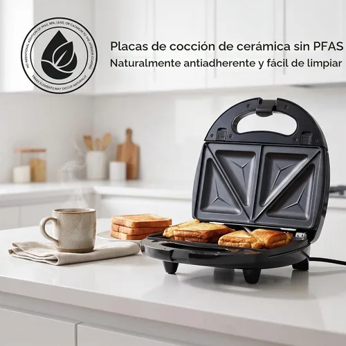 Vista 7 de OVENTE Sandwichera eléctrica 3 en 1, placas antiadherentes de 750 W, negro GPI302B Plateado negro