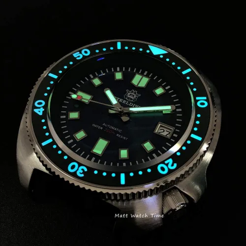 Vista 5 de Steeldive SD1970 Reloj de buceo, 6105 Turtle Captain Willard, NH35, Zafiro, Verde, Buceador, BNIB, Buceador, reloj de buceo
