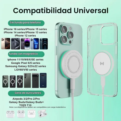 Vista 7 de MagSafe Charger - Paquete de 2 cargadores inalámbricos magnéticos de 15 W, almohadilla de carga rápida con cable USB C a USB C de 6 pies compatible