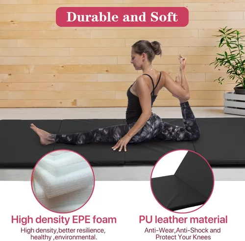 Vista 3 de Colchoneta de gimnasia para gimnasio en casa, plegable, portátil, de 4 x 10 x 2 pulgadas, extra gruesa, con asas de transporte, para niños y adultos