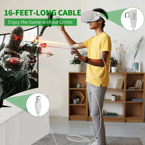Vista 2 de Kuject - Cable Link USB 30 tipo A a C de 16 pies de largo compatible con Oculust Quest 2 cable para visor de realidad virtual de Oculus Quest 1 y 2