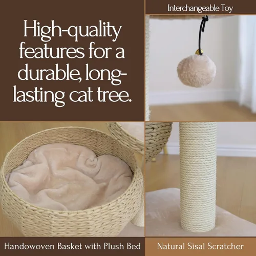 Vista 4 de PetPals tazón de cuerda de papel color natural con posadero para gato Beige Marrón