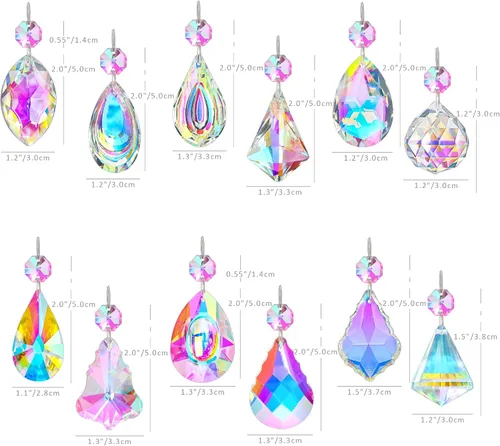 Vista 2 de KANPURA 12 piezas de atrapasoles de cristal, adorno colgante de cristales, prisma de arco iris para el hogar, oficina, jardín, decoración de Navidad