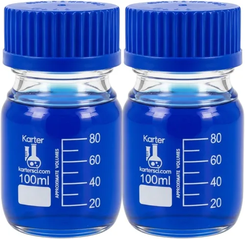 Vista 6 de Karter Scientific Botellas redondas de vidrio de 1.7 fl oz con tapa de rosca GL32, borosilicato, (paquete de 2)