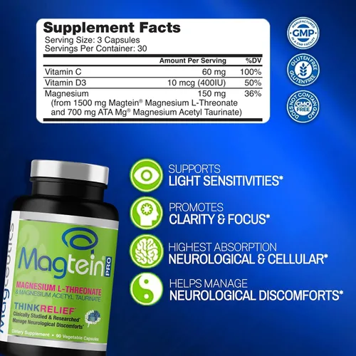 Vista 3 de Magtein Magnesium L-Threonate 120 Capsule and Magceutics MagteinPRO 90 Cápsulas - Bundle