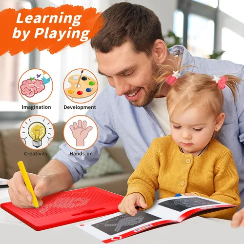 Vista 2 de MAGBLOCK Tablero magnético de dibujo para niños con bolígrafo magnético, juguetes educativos portátiles para niños y niñas, regalos ideales