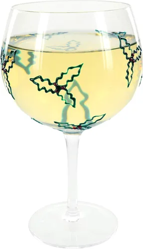 Vista 6 de Pavilion Gift Company Feliz Navidad - Acebo y bayas - Copa de vino pintada a mano (24 oz)