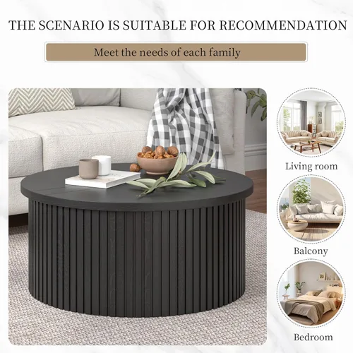 Vista 6 de Fsbecl 34'' Round Fluted Lift Top Coffee Table with Hidden Storage, Black Wooden Center Table, Lift Top Coffee Table for Living Room, Home Decor