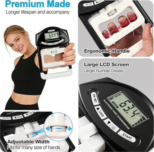 Vista 2 de Grip Strength Tester Trainer - Dynamometer Handgrip Measurer Meter, Handheld Strengthener Exerciser for Sports, School, and Home Use