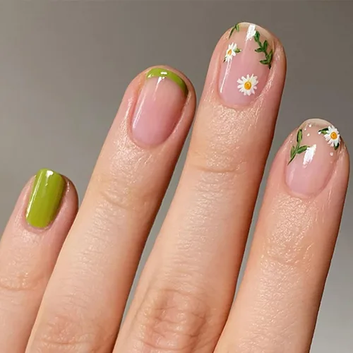 Vista 39 de Uñas postizas a presión con punta francesa, uñas postizas cuadradas cortas con diseños de cuentas de flores 3D, uñas blancas a presión, uñas Blanco