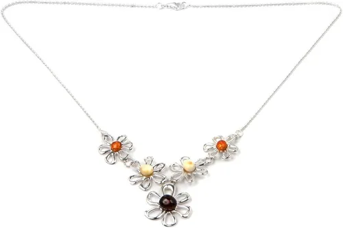 Vista 2 de Collar de cadena de plata de ley con margaritas de ámbar multicolor de 17 pulgadas, Ámbar, Ámbar