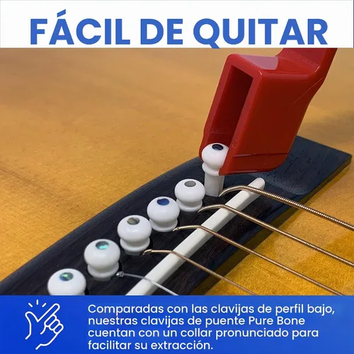 Vista 4 de Pasadores de puente de hueso ranurado Crosby Pure Bone con incrustación de punto de abulón para guitarra acústica de 6 y 12 cuerdas Hueso ranurado
