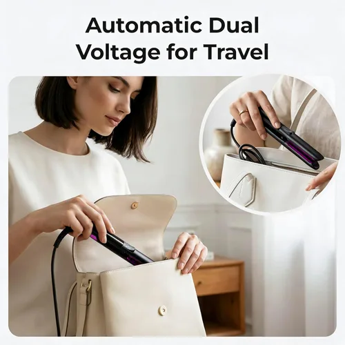 Vista 5 de ORYNNE Mini plancha plana de 1/2 pulgada de titanio de cerámica con 5 ajustes de temperatura, apagado automático, mini alisador de pelo de doble
