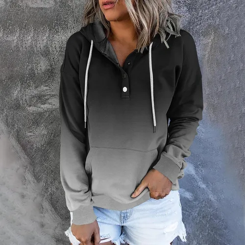 Vista 19 de Sudaderas con capucha para mujer, con cuello de botón, sin botones, con cordón, manga larga, lindas, ropa para adolescentes y niñas