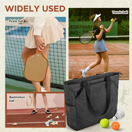 Vista 5 de SMRITI Tennis Tote Bag Canvas, Large Sports Handbag Tennis Racket Bag for Women, Portable Tennis Racquet Shoulder Bag for Badminton, Pickleball