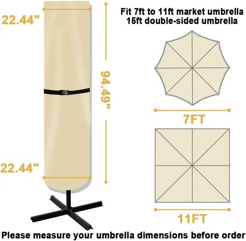 Vista 2 de POYEE Funda para Sombrilla, 420D Funda Impermeable para Exteriores para Sombrilla de Patio para Sombrilla de Mercado de 7 a 9 Pies, Beige 420D