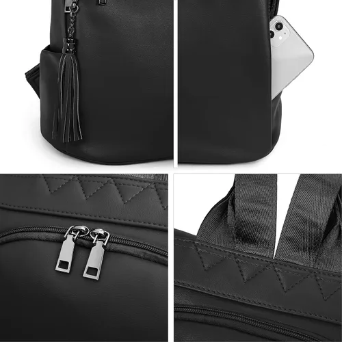 Vista 30 de Bromen - Mochila tipo bolso de mano de piel antirrobo para mujer a la moda, Beige floral, L