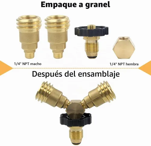 Vista 2 de Hooshing Adaptador de tanque de propano y divisor POL a QCC1 convertidor de 2 vías LP kits de montaje de gas de latón