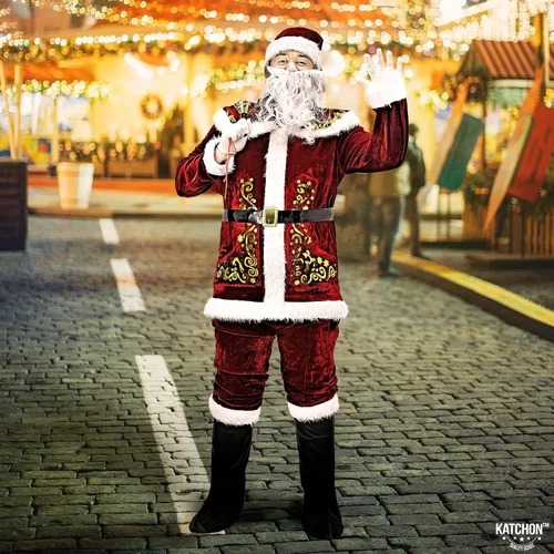 Vista 7 de KatchOn Traje de Santa Claus de terciopelo de lujo para adultos, 11 piezas, disfraces de Papá Noel para adultos, disfraces de Navidad, disfraz