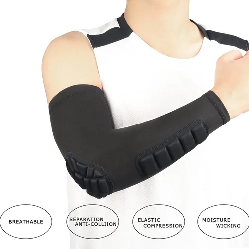 Vista 7 de Hobrave Mangas acolchadas para brazos, paquete de 2 almohadillas de protección de compresión para codo y antebrazo a prueba de golpes para Negro