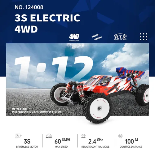 Vista 2 de GoolRC WLtoys 124008 - Autos RC sin escobillas para adultos, auto de control remoto a escala 1:12, 4WD 60KM/H, auto de carreras de alta velocidad