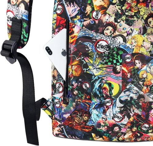 Vista 6 de Roffatide Mochila de dibujos animados de anime para mujeres y hombres, mochila estampada de 15.6 pulgadas, mochila para laptop, cosplay, color negro