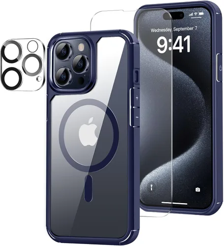 Vista 12 de Funda magnética diseñada para iPhone 13 Pro Max [compatible con MagSafe] con protector de pantalla y protector de lente de cámara, funda Azul