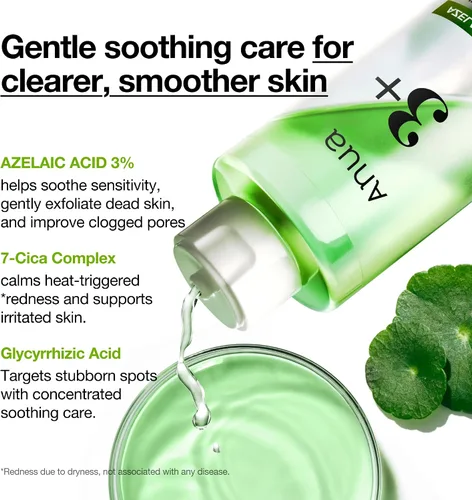 Vista 3 de Anua Tónico aclarante de ácido azelaico 3 CICA, tónico facial exfoliante diario con salicílico, para calmar y claridad de la piel, cuidado de sebo