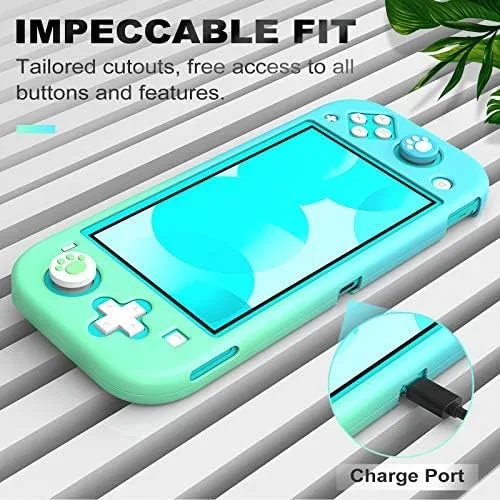 Vista 7 de MoKo Funda protectora compatible con Nintendo Switch Lite, funda protectora de PC con 4 tapas de agarre para el pulgar y 2 protectores de pantalla