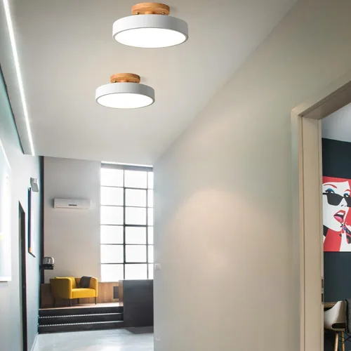 Vista 6 de Lámpara de techo LED regulable, lámpara de techo moderna de 9 pulgadas, montaje empotrado, de madera, de 12 W, lámpara blanca para sala de estar