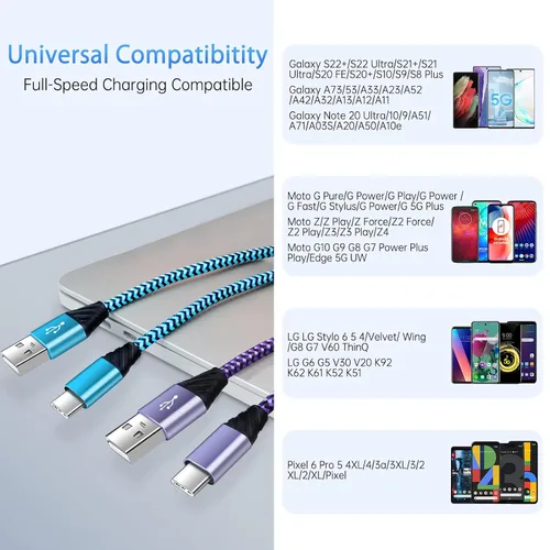 Vista 7 de Cable USB C tipo C para Android Auto, cable de transferencia de datos USB de carga rápida para Samsung Galaxy S25
